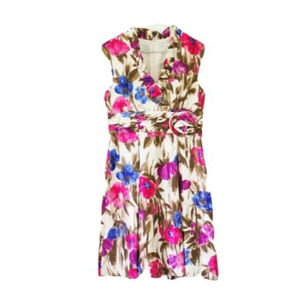 Kim Rogers Ruched Rose Waist Ruffle V-neck Sleeveless Dress